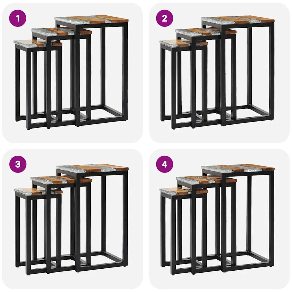 Nesting Tables 3 Piece Set Stackable Wood Glass End Table Accent Furniture