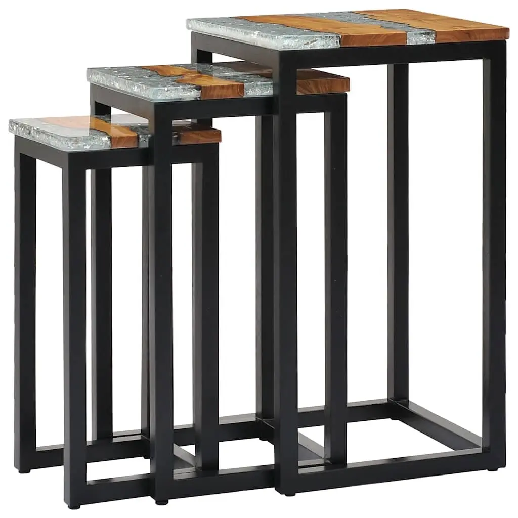 Nesting Tables 3 Piece Set Stackable Wood Glass End Table Accent Furniture