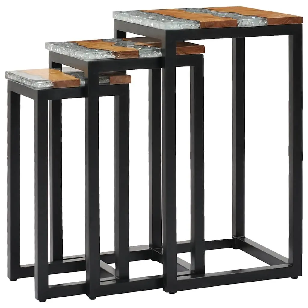 Nesting Tables 3 Piece Set Stackable Wood Glass End Table Accent Furniture