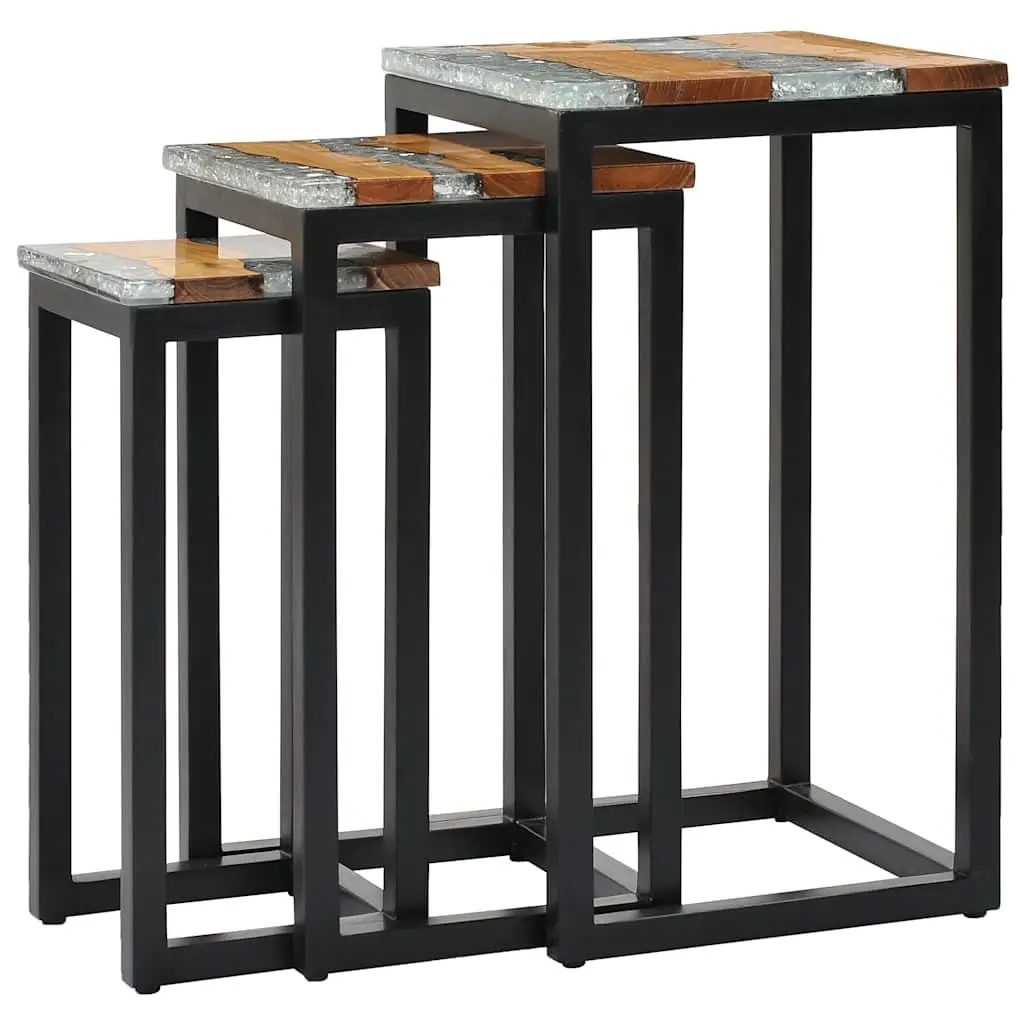 Nesting Tables 3 Piece Set Stackable Wood Glass End Table Accent Furniture