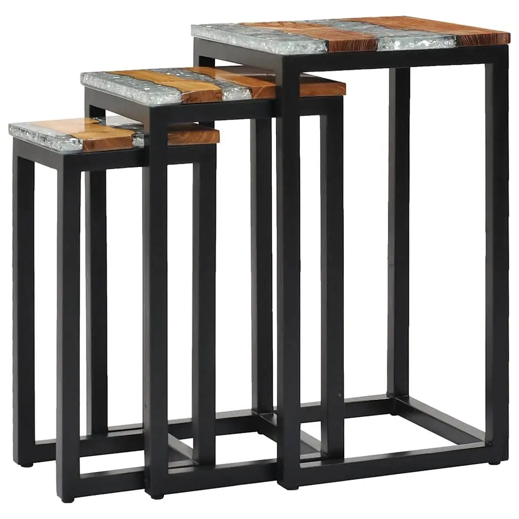 Nesting Tables 3 Piece Set Stackable Wood Glass End Table Accent Furniture