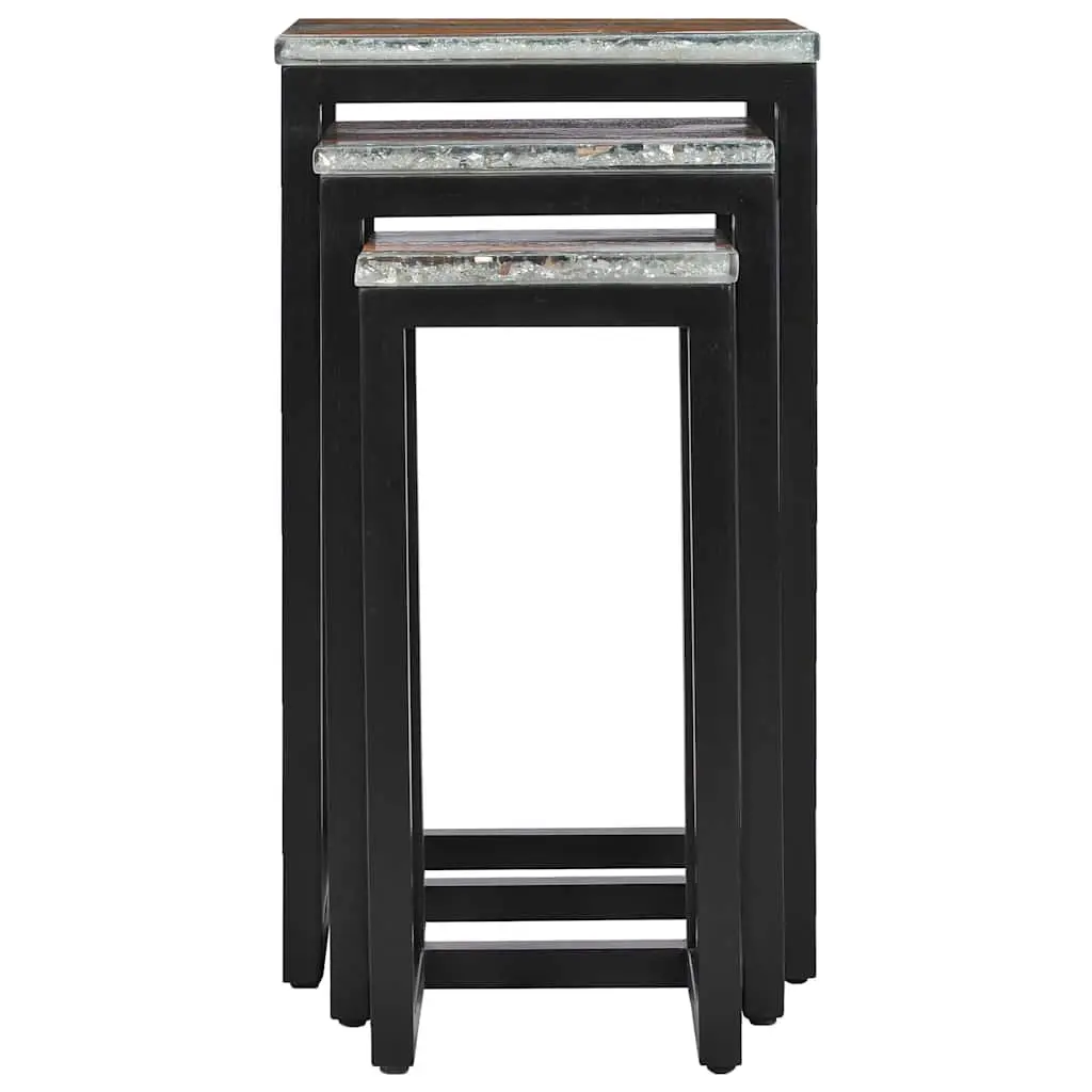 Nesting Tables 3 Piece Set Stackable Wood Glass End Table Accent Furniture