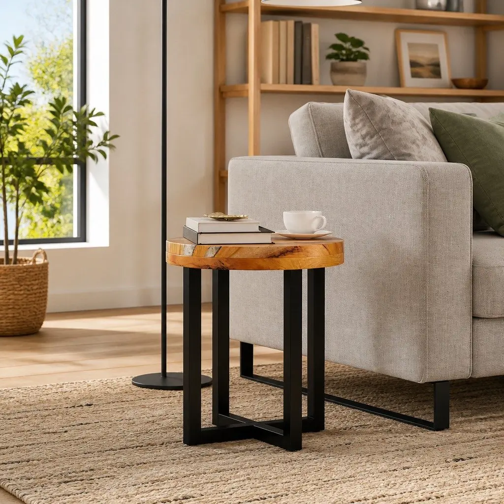 Coffee Table Round 40x45cm Solid Teak Wood Mango Wood Polyresin Multicolour