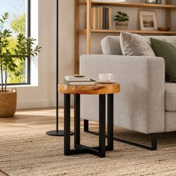 Coffee Table 40x45cm Round Solid Teak Wood Mango Wood Polyresin Side Table