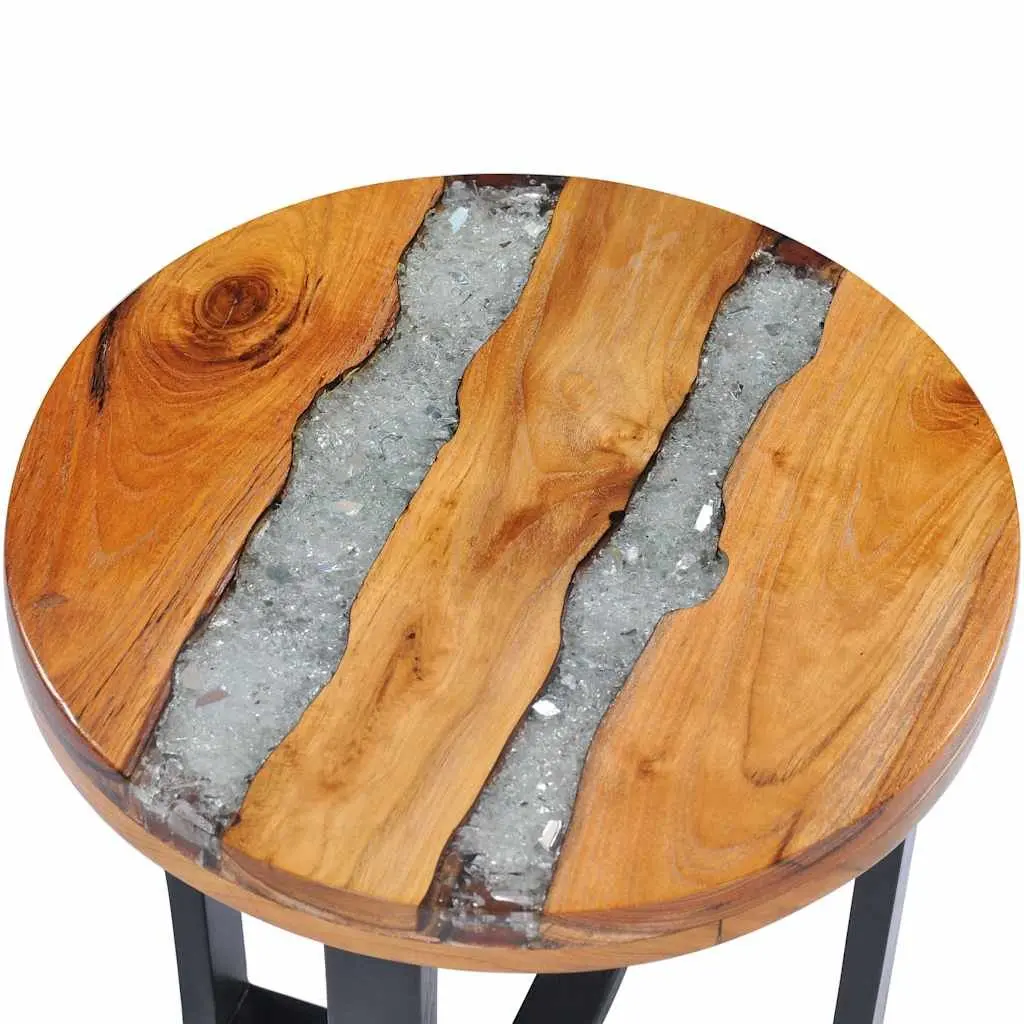 Coffee Table Round 40x45cm Solid Teak Wood Mango Wood Polyresin Multicolour