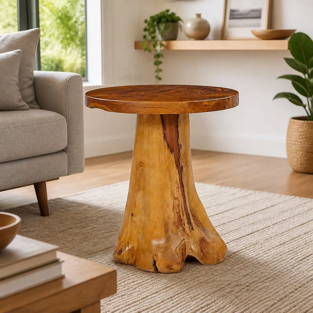Coffee Table Round Solid Teak Wood 40x40 cm Living Room Brown