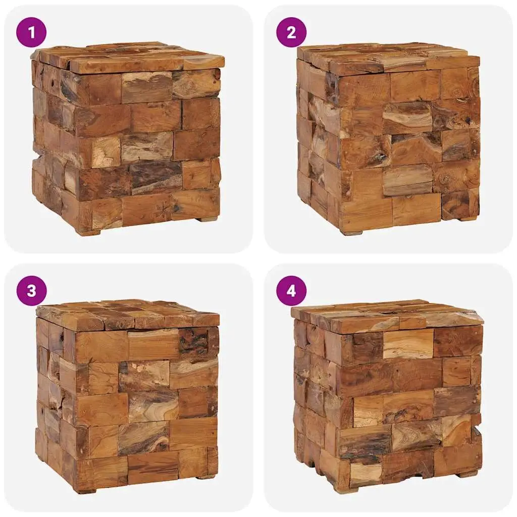 Storage Stool Solid Teak Wood Brown Compact Bedside Table Rustic Mosaic Design