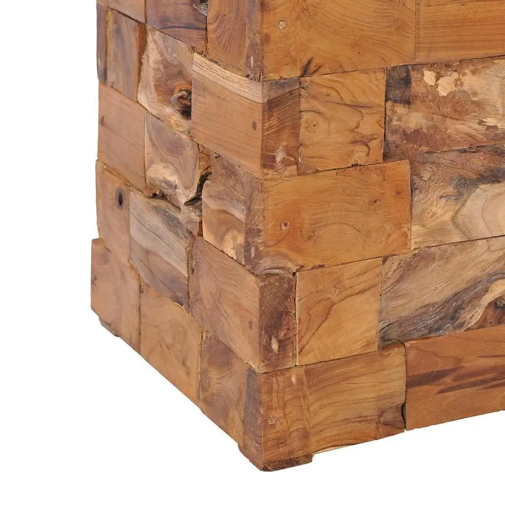 Storage Stool Solid Teak Wood Brown Compact Bedside Table Rustic Mosaic Design