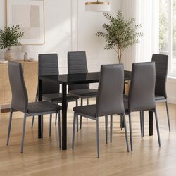 Dining Set 7 Piece Modern Table 6 Chairs Grey Kitchen Furniture Room Dinette