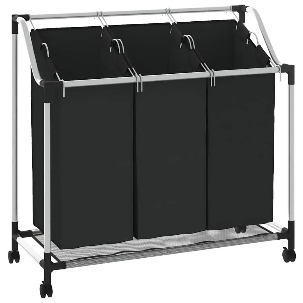 Laundry Sorter Black Steel Frame 3 Bags Utility Room Organizer