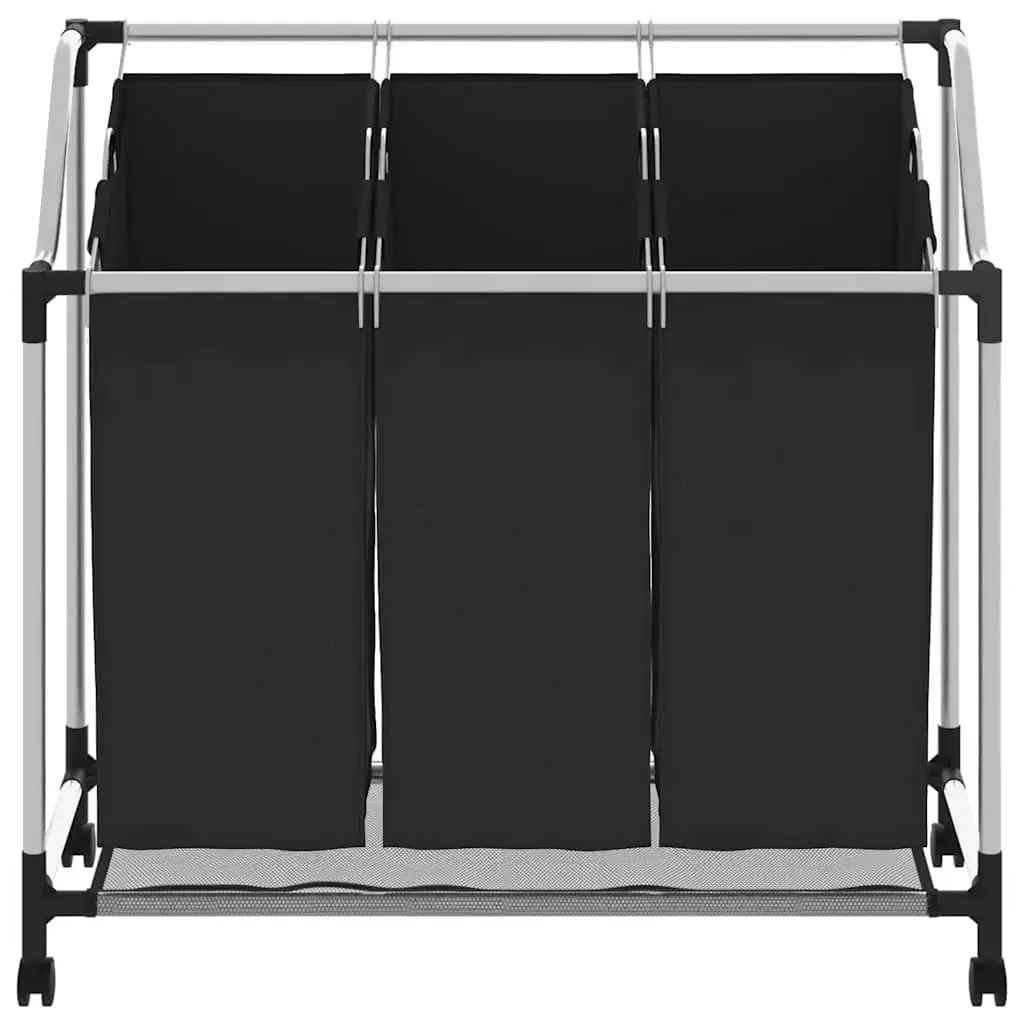 Laundry Sorter Black Steel Frame 3 Bags Utility Room Organizer