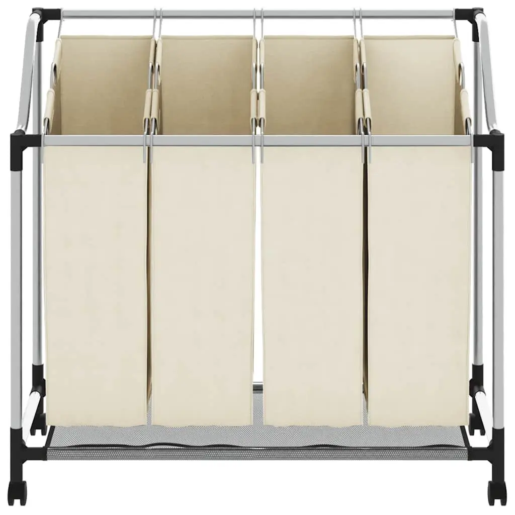 Laundry Sorter Dirty Clothes Organizer 4 Bags Cream Steel Frame Wheels