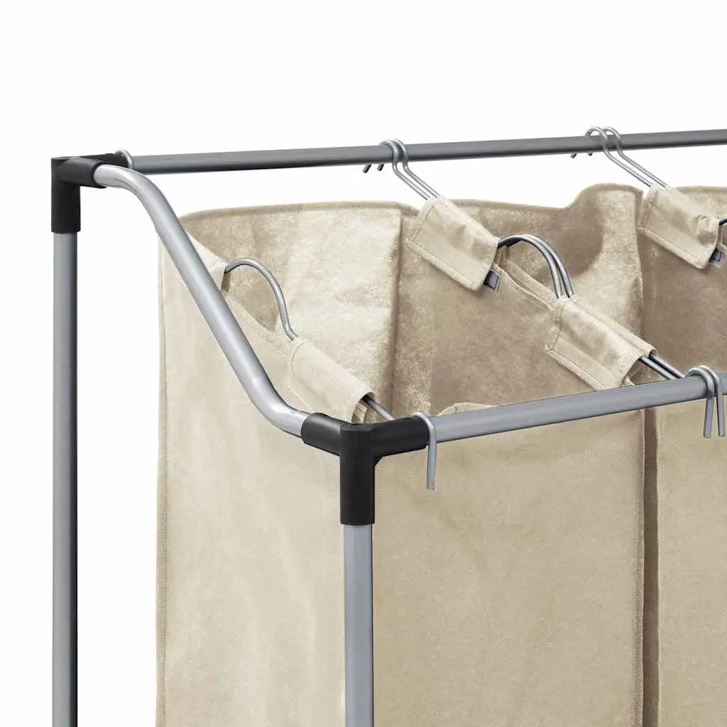 Laundry Sorter Dirty Clothes Organizer 4 Bags Cream Steel Frame Wheels
