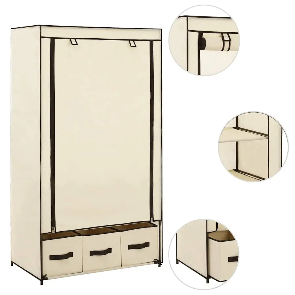 Fabric Wardrobe Portable Closet Storage Cabinet Collapsible Bedroom Cream 87 x 49 x 159 cm