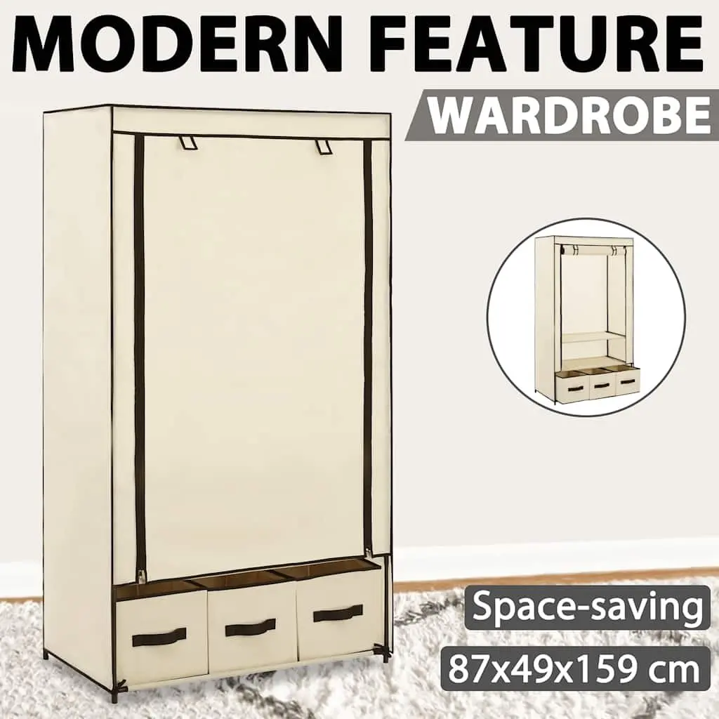 Fabric Wardrobe Portable Closet Storage Cabinet Collapsible Bedroom Cream 87 x 49 x 159 cm