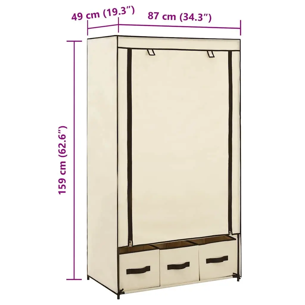 Fabric Wardrobe Portable Closet Storage Cabinet Collapsible Bedroom Cream 87 x 49 x 159 cm