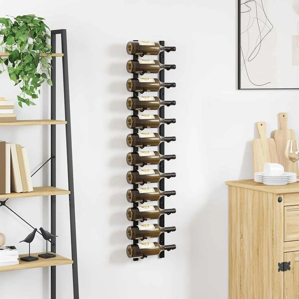 Wall Mounted Wine Rack 12 Bottle Storage Black Iron Modern Home Décor
