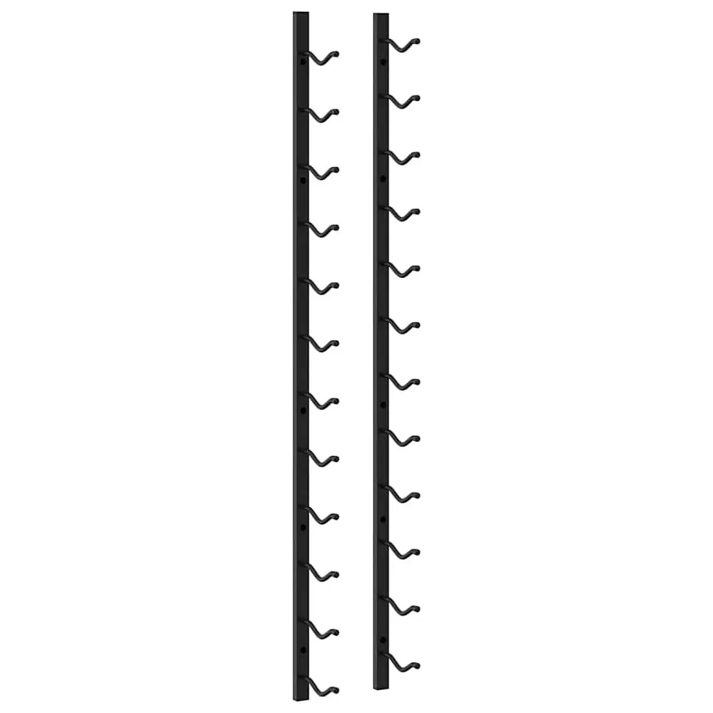 Wall Mounted Wine Rack Storage Organiser Set of 2 Black Iron 12 Bottles