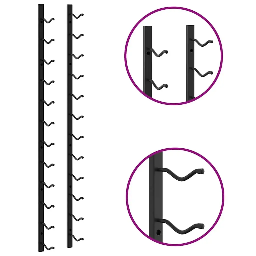 Wall Mounted Wine Rack Storage Organiser Set of 2 Black Iron 12 Bottles