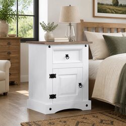 Durable White Pinewood Nightstand with Rustic Charm
