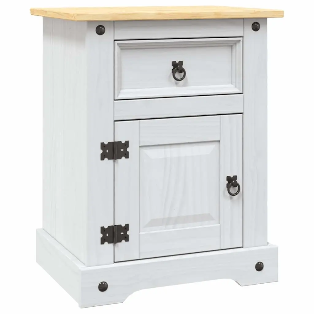 Bedside Cabinet Storage White Wooden Nightstand 53W x 39D x 67H cm Mexican Corona Style