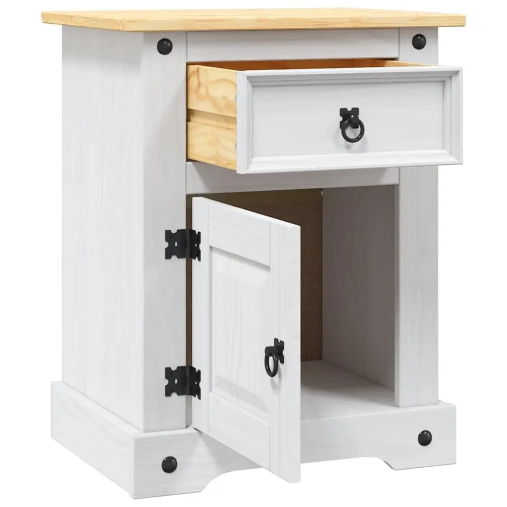 Bedside Cabinet Storage White Wooden Nightstand 53W x 39D x 67H cm Mexican Corona Style