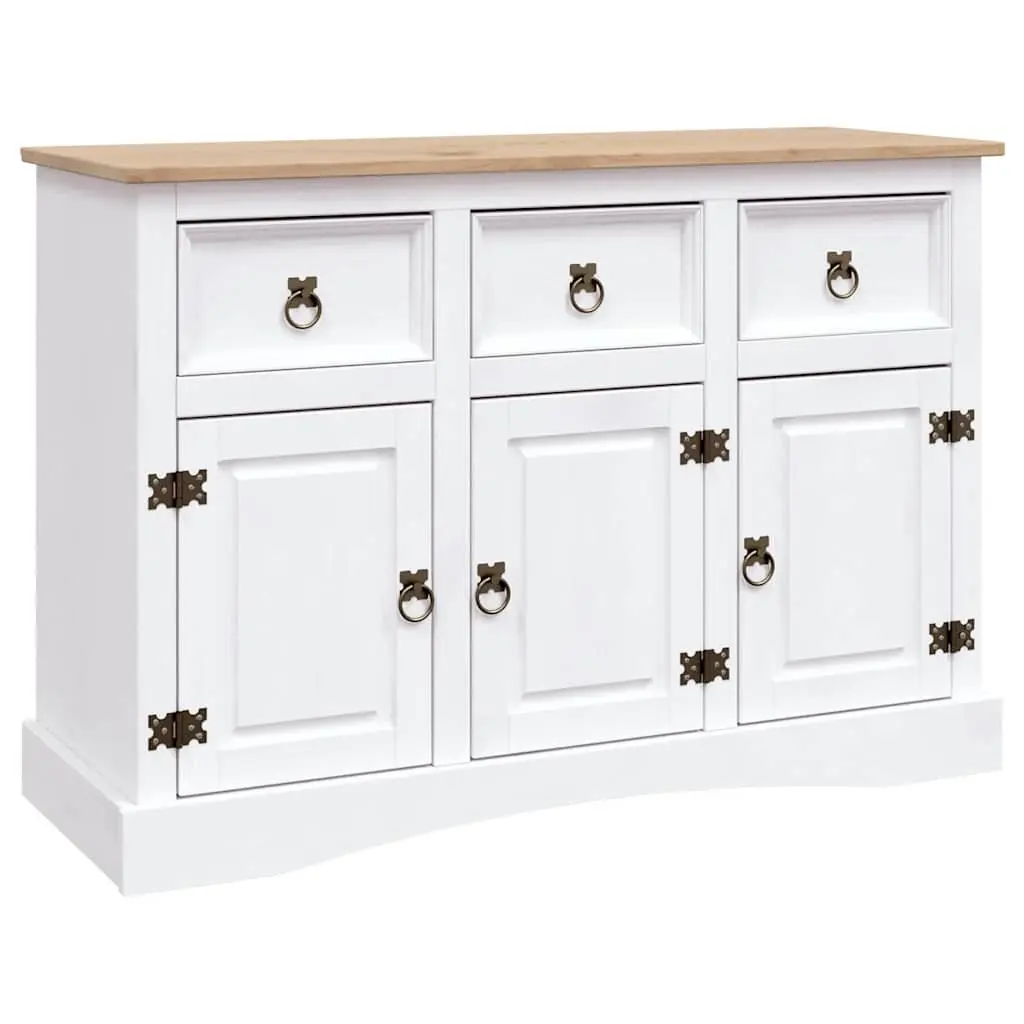 Sideboard Storage Cabinet 3 Doors Drawers White Solid Pinewood 132 x 43 x 78 cm