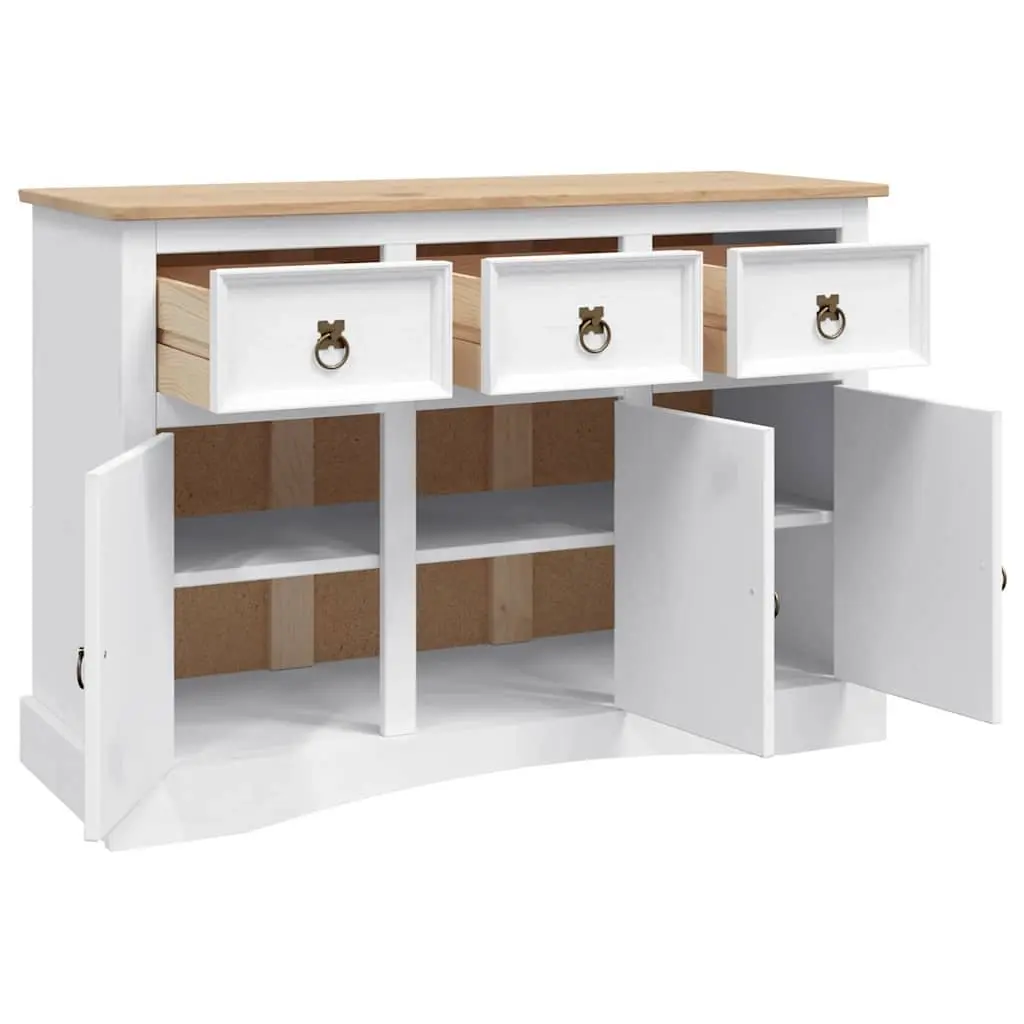 Sideboard Storage Cabinet 3 Doors Drawers White Solid Pinewood 132 x 43 x 78 cm