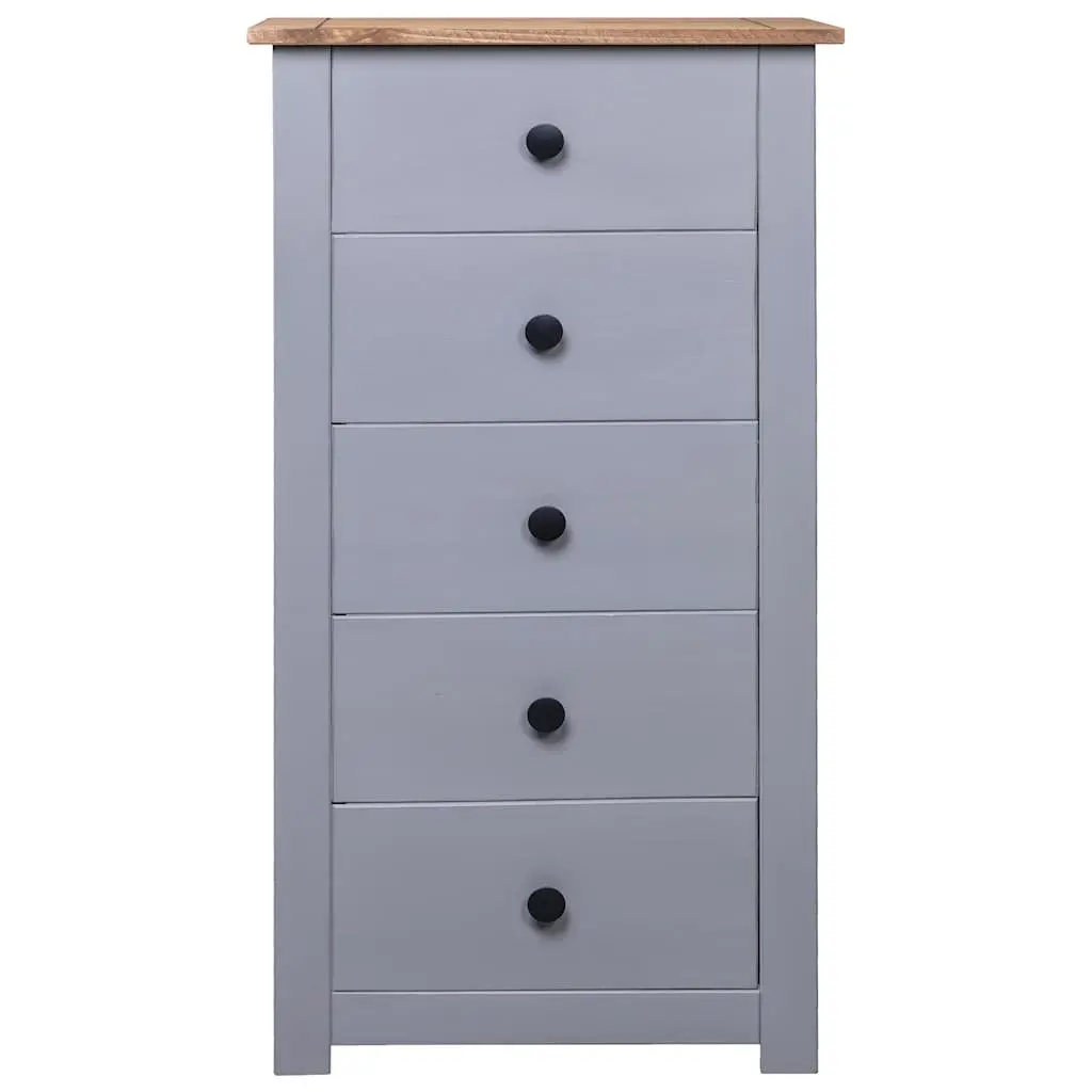 Sideboard Cabinet Storage Unit 5 Drawer Grey Solid Pinewood Living Room Bedroom
