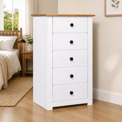 Practical White 5 Drawer Pinewood Sideboard