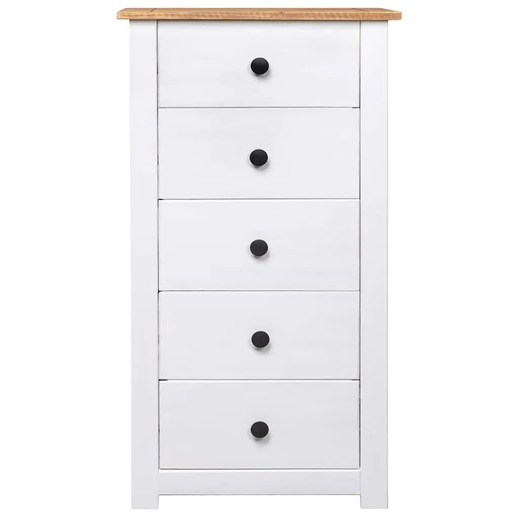 White 5 Drawer Pinewood Sideboard