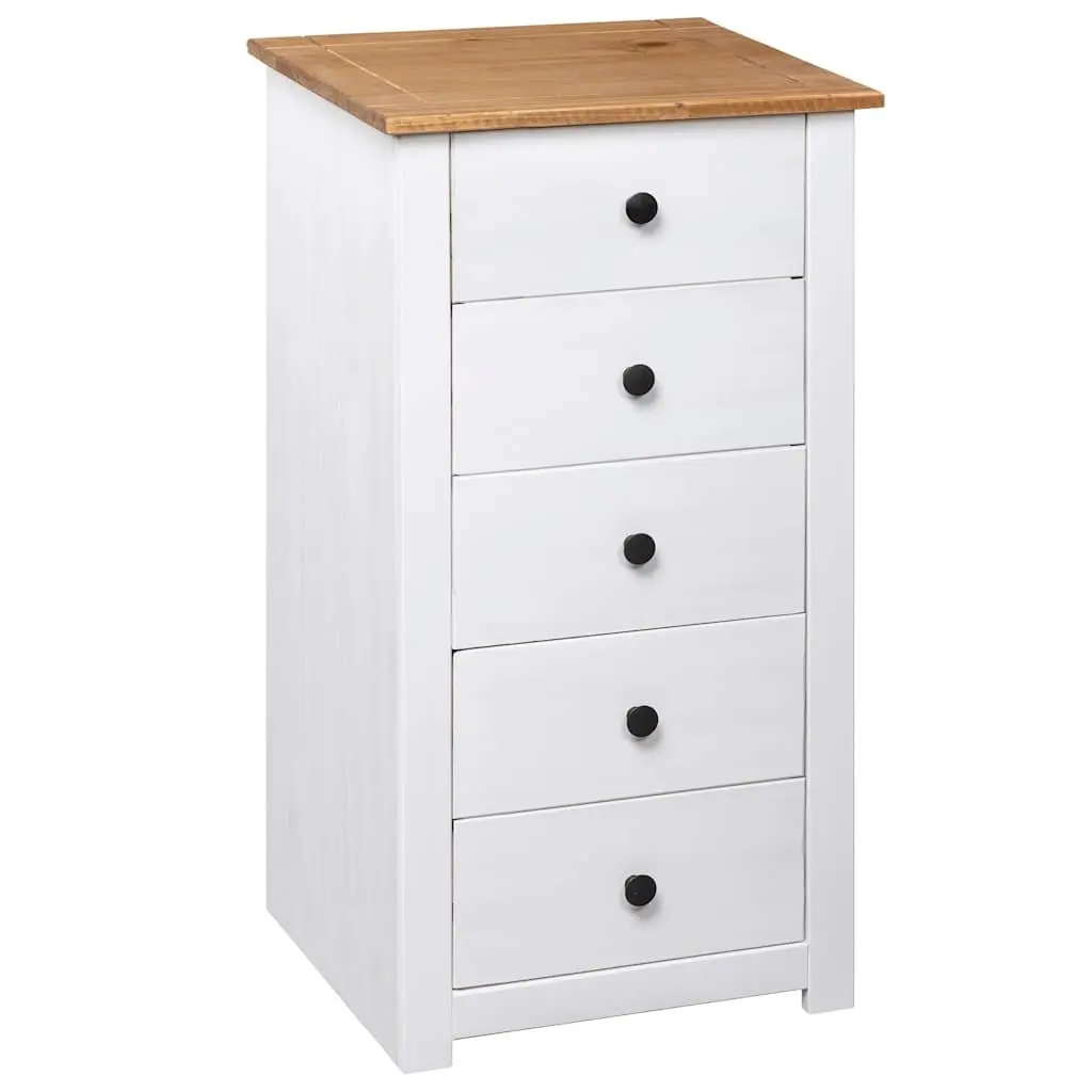 White 5 Drawer Pinewood Sideboard