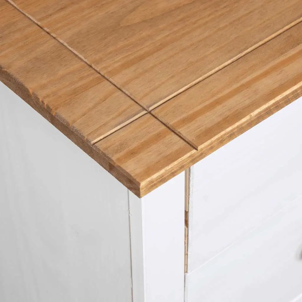 White 5 Drawer Pinewood Sideboard