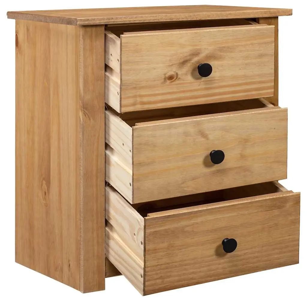 Bedside Table Nightstand Brown Wooden 3 Drawer Storage Chest Pine 46W x 40D x 57H cm
