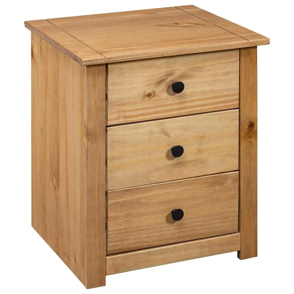 Bedside Table Nightstand Brown Wooden 3 Drawer Storage Chest Pine 46W x 40D x 57H cm