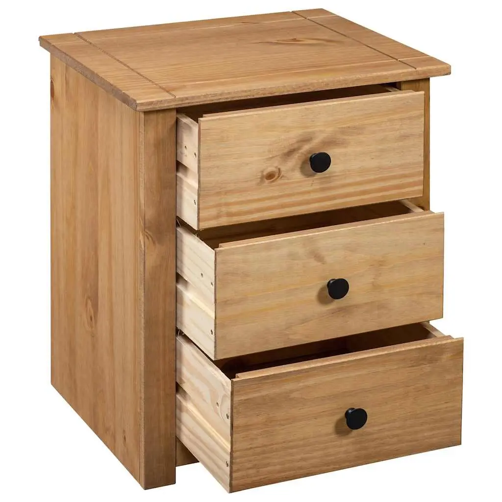 Bedside Table Nightstand Brown Wooden 3 Drawer Storage Chest Pine 46W x 40D x 57H cm