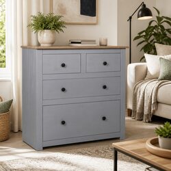 Sideboard Grey 80x40x83cm 4 Drawer Storage Cabinet Solid Pinewood Furniture