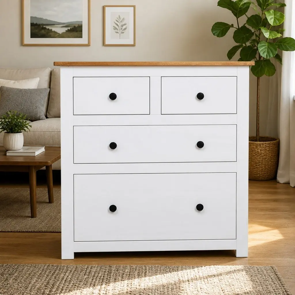 White Wooden Sideboard with 4 Drawers