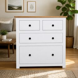 Practical White Wooden Sideboard with 4 Drawers