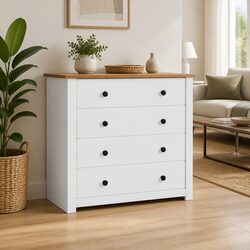 Side Cabinet White 80x40x73cm Pine Storage Sideboard Buffet 4 Drawers