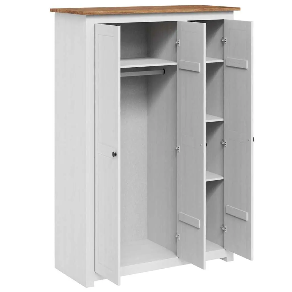 3-Door Wardrobe Storage Cabinet Bedroom Furniture 118 x 50 x 171.5 cm White Pine Shelves
