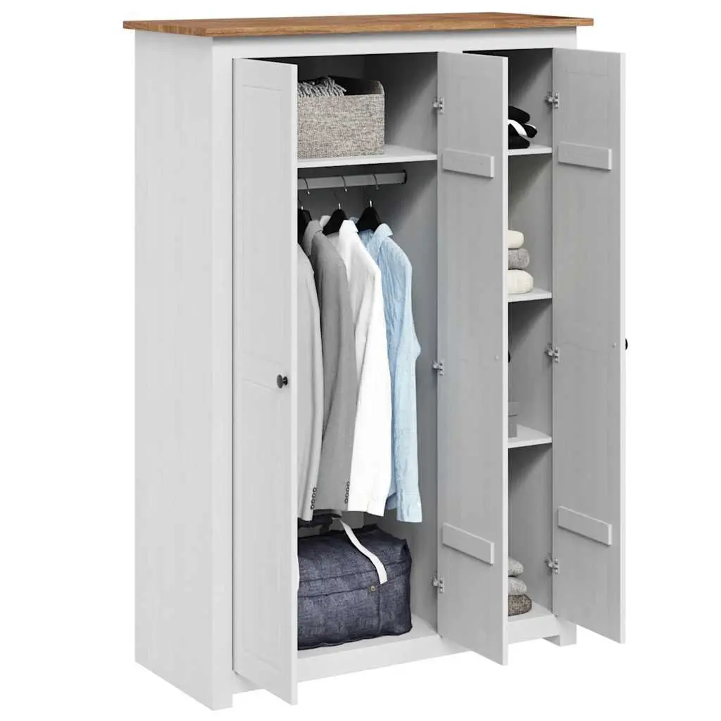 3-Door Wardrobe Storage Cabinet Bedroom Furniture 118 x 50 x 171.5 cm White Pine Shelves