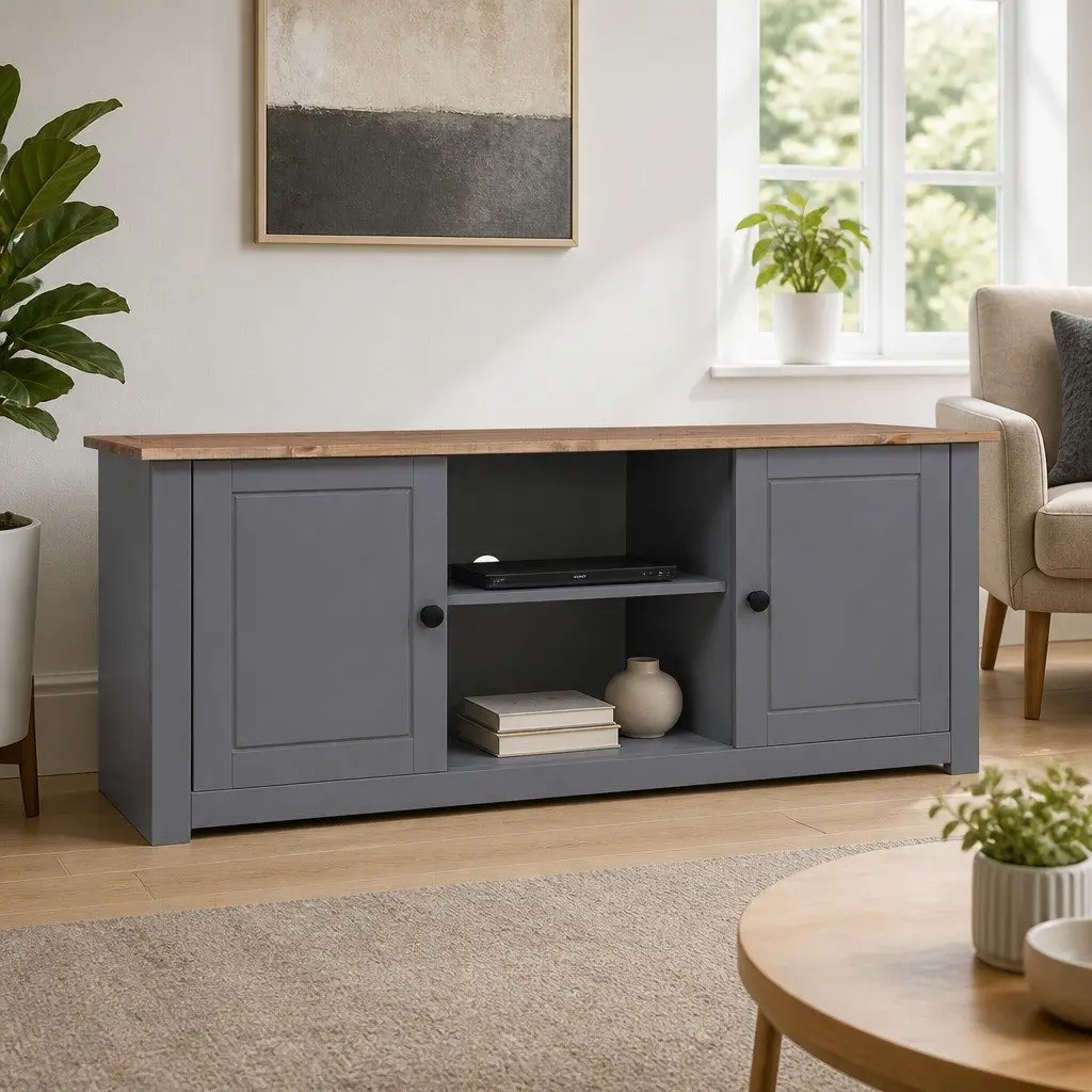 TV Cabinet Grey Wooden Storage Unit Living Room Media Console Stand 120x40x50cm