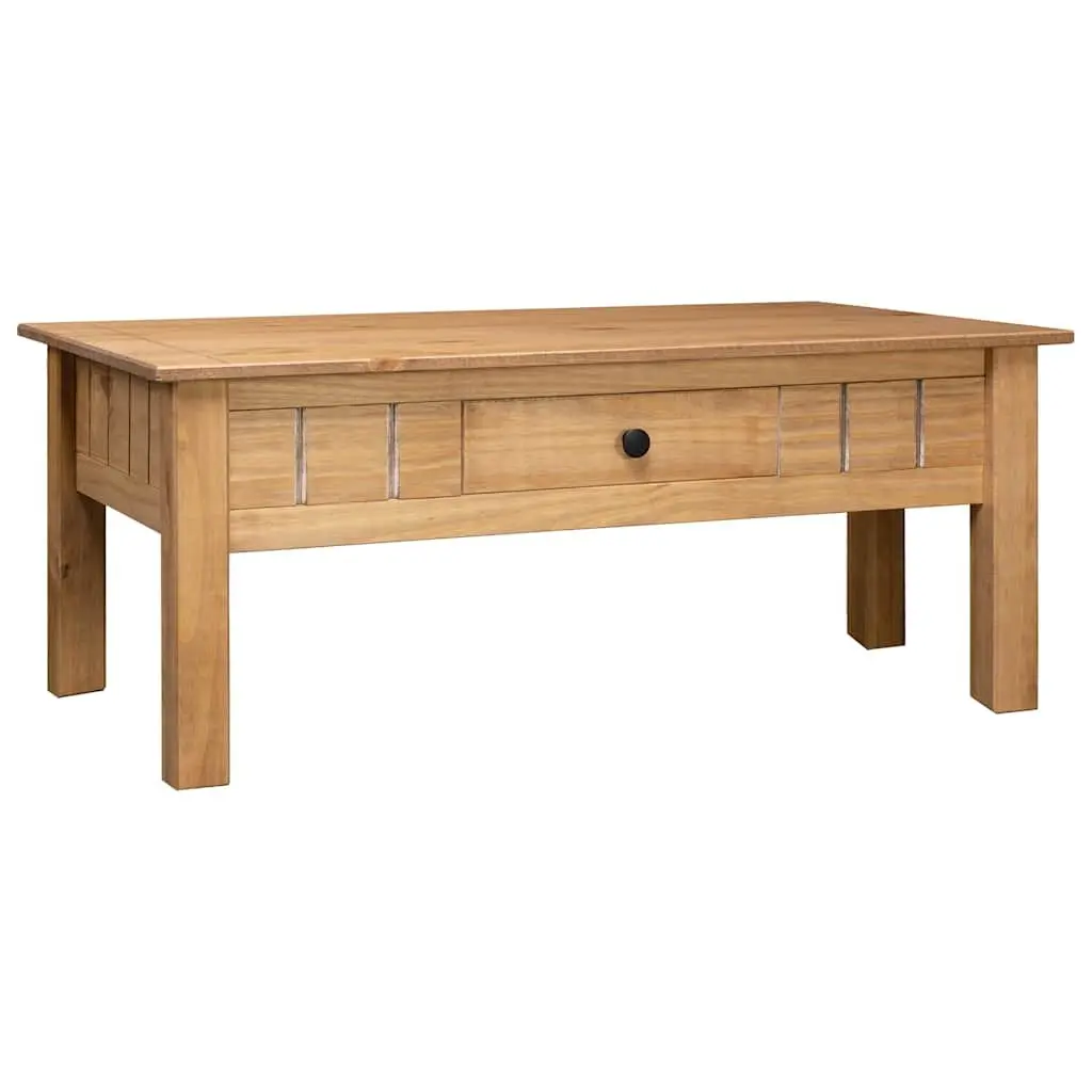 Solid Pine Wood Coffee Table with Drawer Brown Accent Furniture Living Room