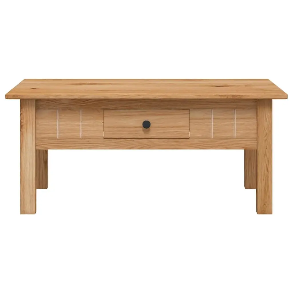 Solid Pine Wood Coffee Table with Drawer Brown Accent Furniture Living Room