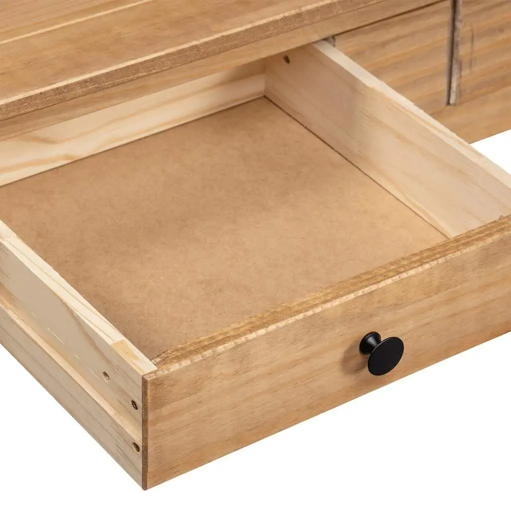 Solid Pine Wood Coffee Table with Drawer Brown Accent Furniture Living Room