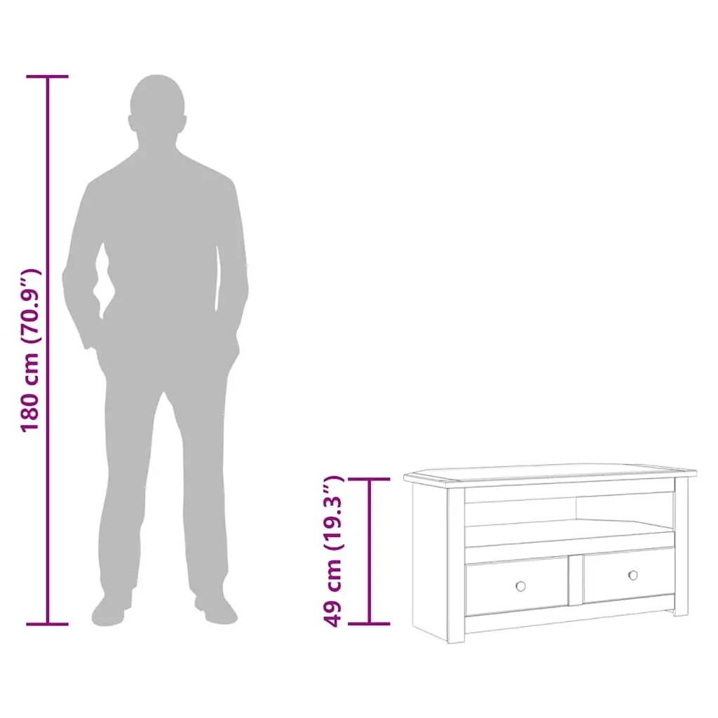 Corner TV Cabinet 93x49x49cm in Solid Pinewood