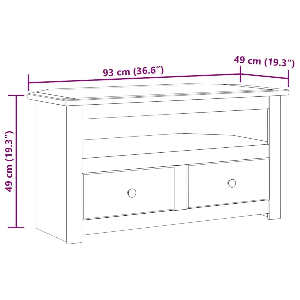 Corner TV Cabinet 93x49x49cm in Solid Pinewood
