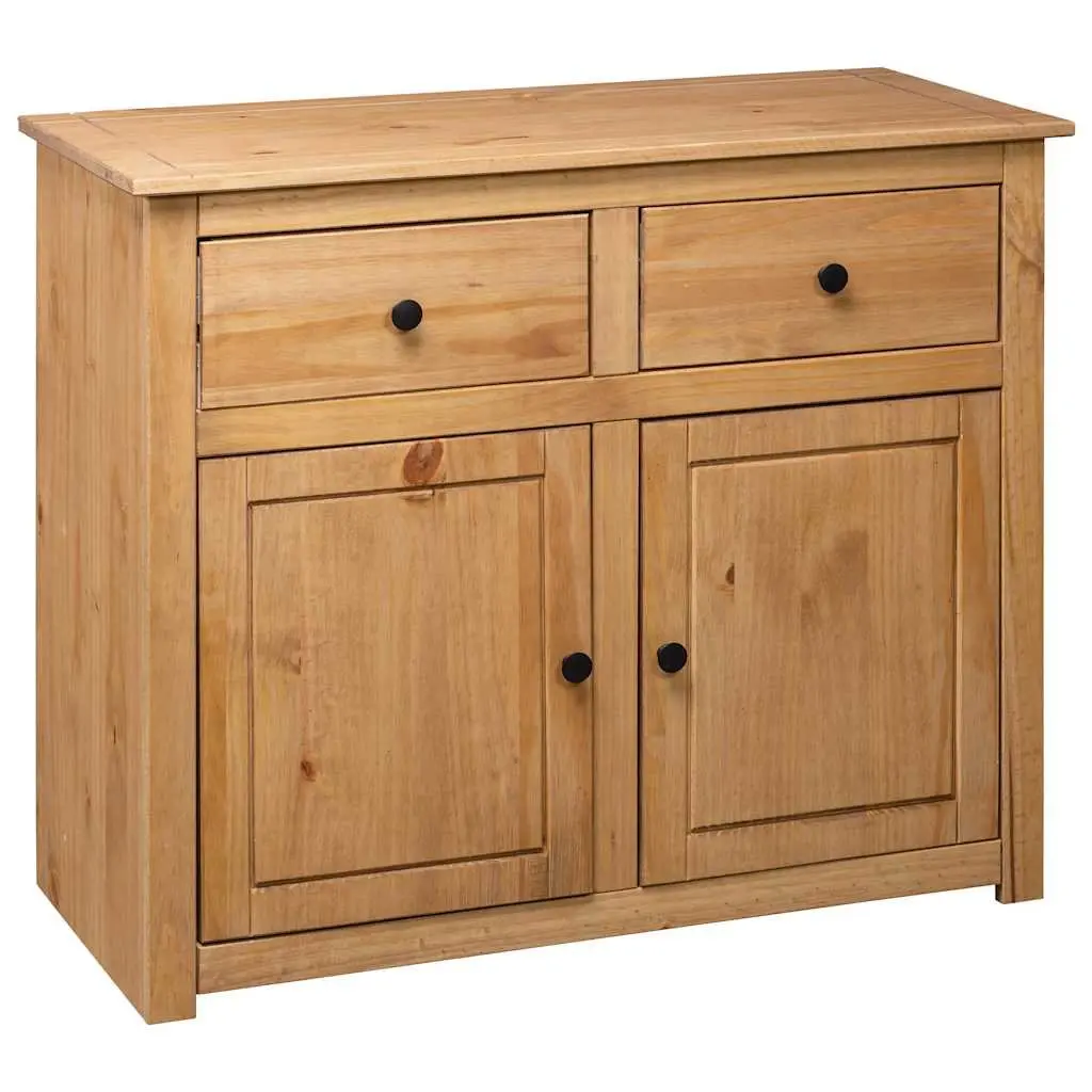 Solid Pinewood Sideboard 93x40x80 cm Brown Storage Cabinet 2 Drawers 2 Doors
