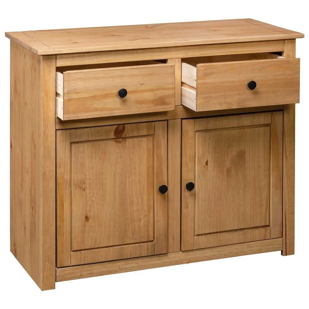 Solid Pinewood Sideboard 93x40x80 cm Brown Storage Cabinet 2 Drawers 2 Doors